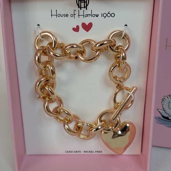 House of Harlow 1960 Jewelry - House of Harlow 1960 Gold chunky Chain Bracelet with Heart Charm